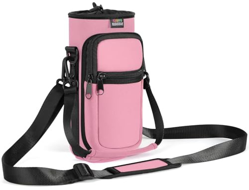 Nuovoware Sac à Bouteille en Néoprène, 750ml/1000ml/1800ml Porte-Bouteille avec Bandoulière&Dragonne Ajustable, Sac Fourre-Tout avec Poche, Accessoire Parfait pour Voyage Randonnée Camping
