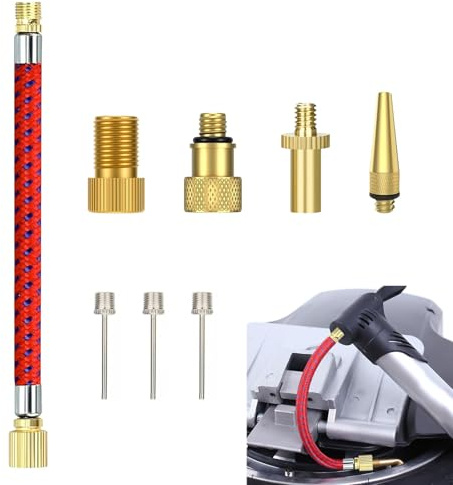 8 Pezzi Adattatore Valvola Presta Universali per Palloni, Auto, Kit Gonfiaggio Bici Compatibile Valvola SV DV AV, Prolunga Tubo, Aghi per Palloni, Adattatore Materassini Gonfiabili, Compressori Aria