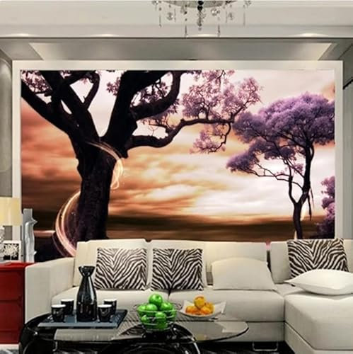 XLMING Esthétique Violet Grand Arbre Créatif 3D Papier Peint Luxe Décoration Manger Adulte Intérieure Salon Canapé Chambre Fond TV Mur-430cm×300cm