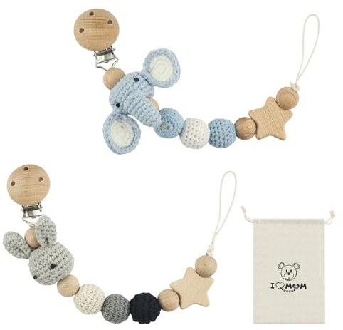 2 Stück Schnullerkette, Schnullerkette Silikon, Schnullerkette Mädchen, Schnullerband, Schnullerkette Holz, Geeignet für Kinderwagen, Hochstühle, 2 Stile