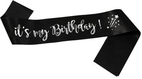Banda de cumpleaños para mujer, banda personalizada con purpurina negra y dorada, cinta de satén reutilizable, accesorio de fiesta, para celebraciones de cumpleaños, regalos y decoración, color negro