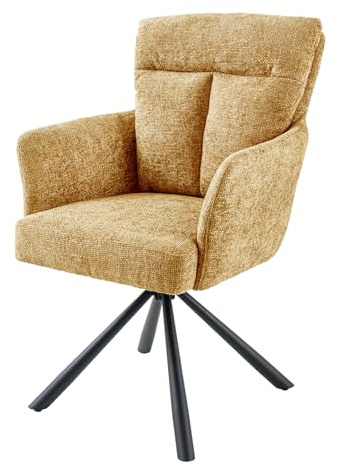 Stuhl BIG GEORGE - 93cm - senfgelb - Strukturstoff Metall-Beine drehbar | Federkern-Komfort, Armlehne, pflegeleicht, langlebig, stabil, Esszimmerstuhl, hoher Komfort, bequeme Polsterung