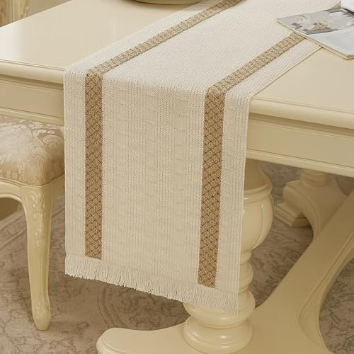 Linen Table Runner, Cream Table Runner 30x120cm, Long Table Runner for Dining Table, Coffee Table, Parties and Home Decor