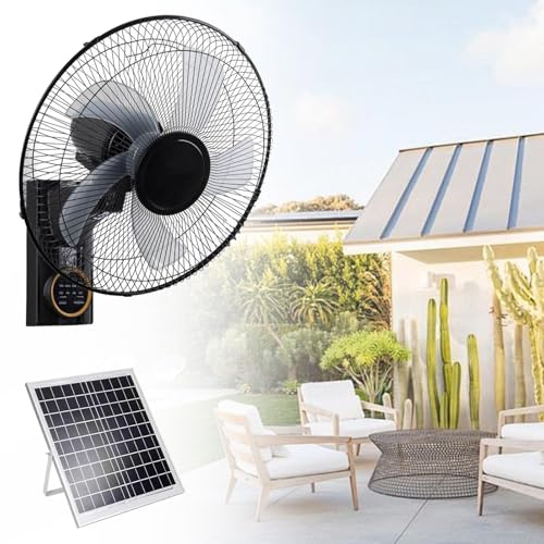 Ventilador De Pared Solar 40 Cm Con Mando A Distancia – Silencioso, Oscilante, 3 Velocidades, Temporizador, Panel Solar 5m + Adaptador – Para Interior, Invernadero, Garaje, Terraza