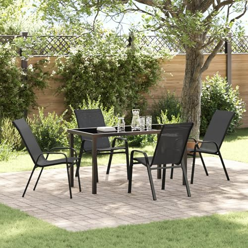 Qnhdfrt Schwarz Stahl Garten Essgruppe 5-teilig Outdoor Tischgruppe mit stapelbaren Stühlen für 4 Personen Robust und Langlebig für Balkon Terrasse Garten