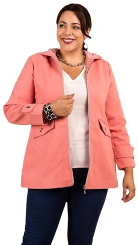 MULTIPLES Veste caban avec capuche, Fabrication française (FR/ES, Numérique, 50, Taille normale, Taille normale, Corail)
