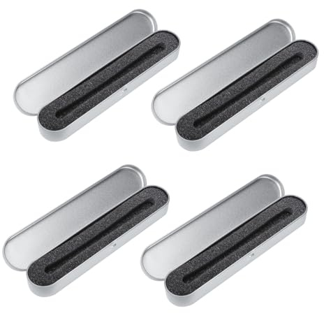 Alipis 4 Pcs Metal Pen Boxes with Tender Sponge Insert Silver Tin Storage Cases Lightweight Portable Pen Organizer for Office and School Use