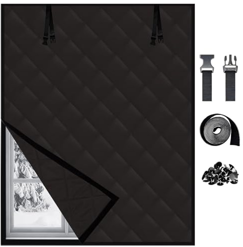 Fensterisolierung Thermo Isolier Fenster Cover Winter Kälteschutz Isolierfolie an Fenstern, Winddichte Wärmeschutzvorhang Baumwol Thermovorhang Wärmedämmung Fensterfolie(Gray,55x118in/140x300cm)