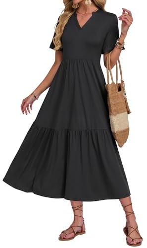 AUSELILY Summer Dresses for Women UK V Neck Maxi Dresses Black M