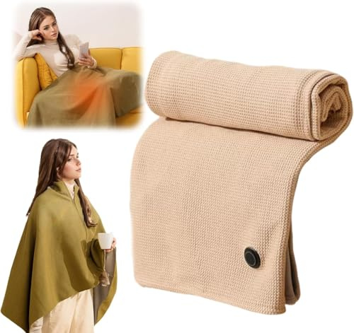 Portable Heated Blanket Shawl Wrap for Women, USB Electric Heating Blanket 60×31 Inch, Rapid Warm Wearable Electric Shawl, Machine Washable Heated Wrap for Neck & Shoulder (Beige)