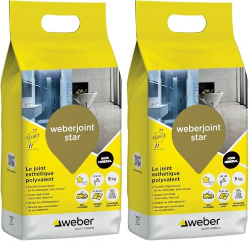 Weber Mortier joint carrelage décoratif hydrofugé, spécial intérieur et extérieur, largeur 2 à 10mm, 5kg, noir minéral, WEBERJOINT STAR (Lot de 2)