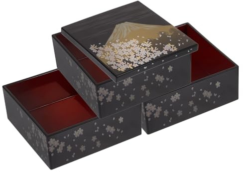NUOBESTY Caja Bento Japonesa Pequeña de 3 Capas 12,5x12,5x16 Cm, Contenedor para Sushi y Dulces Diseño Japonés, Liviana y Práctica para Almacenamiento y Fiambrera de Viaje