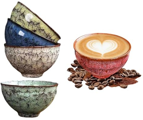 OUGPIU Juego de 5 Tazas de Café Espresso,Tazas de Espresso de 110ml,Juego de Tazas de Cerámica Gruesa,Sin Asa,Hechas a Mano Pequeña Taza de Té,para Espresso,Moca,Macchiato