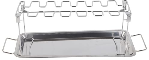 Juqrelith Grille à Cuisses de Poulet en Acier Inoxydable avec Plateau Égouttoir, Support Rôtissoire Pliable 47x16x14cm - Résistant et Multifonction, Parfait pour Barbecue et Four