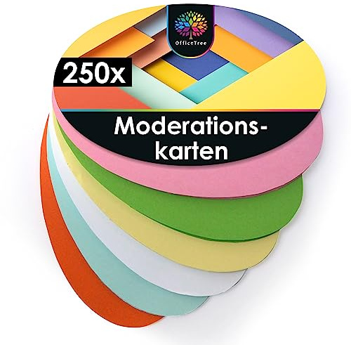 OfficeTree 250 x flashkort ovala 19 x 11 cm – 6 färger – 150 gsm – modereringskort oumbärliga för presentation och moderering – revisionskort – indexkort – skivkort