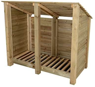 Arbor Garden Solutions Wooden log store 4ft (W-146cm, H-126cm, D-88cm), natural finish (Without kindling shelf (Reverse roof))