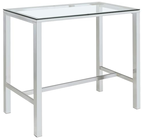 Coaster Home Furnishings - Tolbert - Glass & Metal - 47-Inch Rectangular Bar Table with Tempered Glass Top and Chrome Legs - Dining Room & Home Bar - Chrome - 104873
