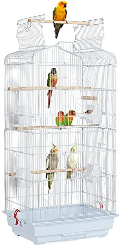 Yaheetech Vogelkäfig Vogelvoliere Tierkäfig Vogelhaus für Papagei Wellensittich 46 x 35.5 x 104.5cm Weiß