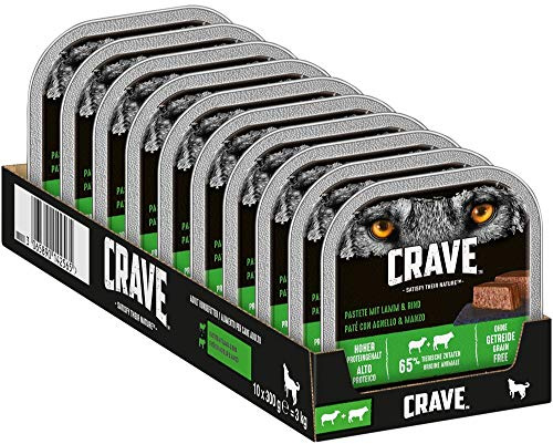 CRAVE Premium Pastete mit Lamm & Rind für Hunde – Getreidefreies Adult Nassfutter mit hohem Proteingehalt – 10 x 300 g