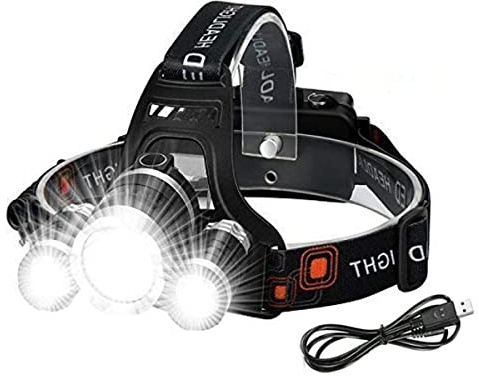 Victoper Head Torch Rechargeable Headlight with 3 Lights 4 Modes, 6000 Lumen Super Bright LED Lamp, Hands-Free Flashlight Head Torch for Running, Camping, Fishing, Cycling, Hiking, Waterproof
