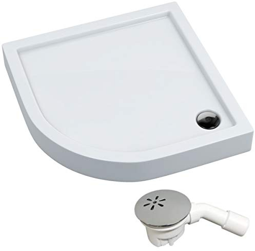 VBChome Duschwanne Duschtasse 80 x 80 x 14 R55 cm Viertelkreis für Duschkabine Styroporträger flach Sanitär-Acryl Duschbecken stabil glatt weiß Dusche+ Ablaufgarnitur
