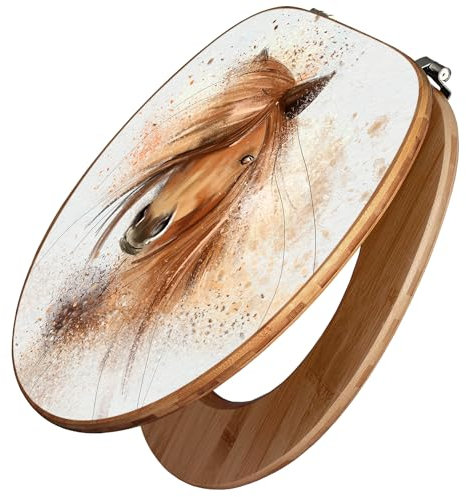 banjado Design WC Sitz Bambus 45x37,5cm / Toilettendeckel Holz/hochwertiger Toilettensitz/Bambus-Toilettendeckel für alle gängigen Toiletten - Magic Horse