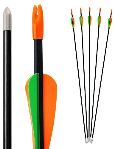 Bogenkönig Pfeile für Bogenschießen 5er Set aus Fiberglas mit Spitze Metal Kinder Bogen 28 Zoll (Rund Spitze)