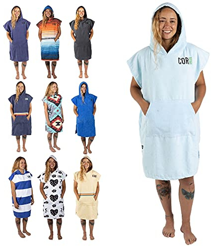 COR Surf Poncho Serviette à Langer avec Capuche et Poche Avant, en Microfibre à séchage Rapide (Bleu Clair - M)