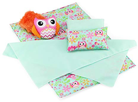 Emily Rose 18 Inch Doll Owl Bedding Set - 6 Piece Reversible Comforter, Sheet & 4 Pillows (Owl + Fluffy Accent) - Fits American Girl Doll Beds, Bunks, Cribs & Cradles - Cute Owl Theme Gift for Girls