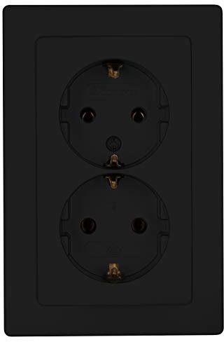 Kopp Paris - prise encastrée à 2 prises - Noir mat - Montage dans un interrupteur - Prise encastrable IP20 sans protection de contact - 16 A