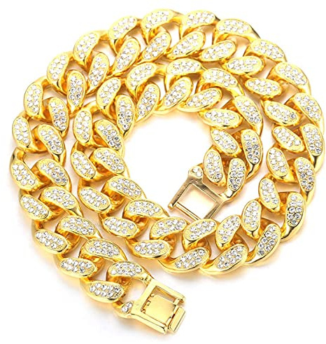 Halukakah Kubanische Kette Herren Iced Out,15MM/20MM Herren Goldkette Miami 18 Karat Echt Vergoldet/Platin überzogen Weißgold Halsband Halskette Armband,Labordiamanten Hand Eingelegt,Geschenk für Ihn