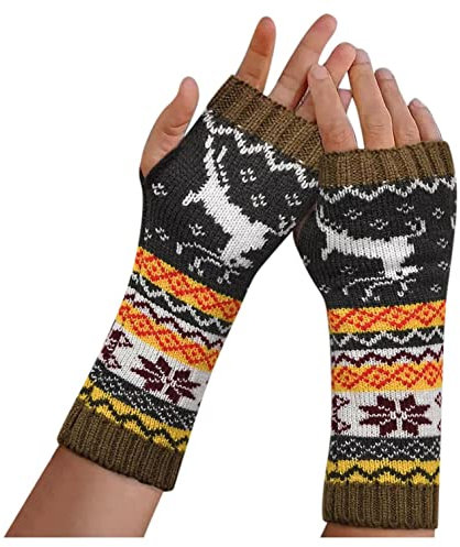 TIMIYUYU Winterhandschuhe Armwärmer für Damen Mädchen Weihnachts Armstulpen Handschuhe Fingerlose Handschuhe Elegante Halb Fingerhandschuhe Thermal Pulswärmer Strickhandschuhe Weihnachten Geschenke