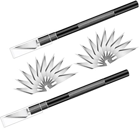 Cutter di Precisione Set,2 Coltello da Intaglio con 20 Lame di Ricambio,Cutter Bisturi con Tappo di Protezione per Arte Hobby Scrapbooking Stencil Modellismo (Nero)
