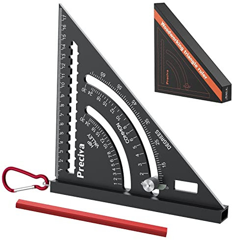 7 Speed Square, Preciva Roofing Square, Aluminum Alloy Carpenter Square Triangle Ruler Set, with Hook, Plumb Function, Multifunction Measuring Tools for Woodworking Engineer Carpenter