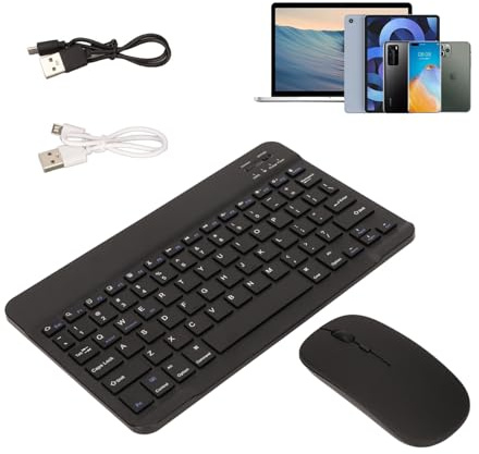 Zunate Trådlöst Tangentbord Mus, 2.4G Bluetooth Dubbelläge, Uppladdningsbart med Ultra Tunt Tangentbord och Tyst Mus, 10 tum, för Smarttelefon och Surfplatta