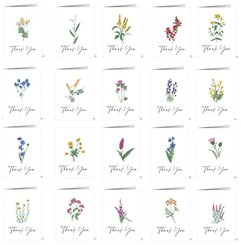 Dankeskarten mit Wildblumen-Aquarell-Motiv, 20 Stück