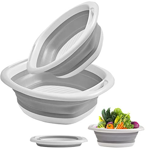2 ciotole rotonde pieghevoli per esterni, portatili, pieghevoli, lavabo, multiuso e salvaspazio, per viaggi, campeggio e casa, cucina (grigio 6L + 4L)
