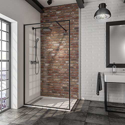Schulte paroi de douche fixe à l'italienne 120 x 200 cm, barre 122 cm incluse, profilé noir,verre de sécurité 6 mm transparent antical, sérigraphie cadre noir, plage de réglage 118.0-120.5