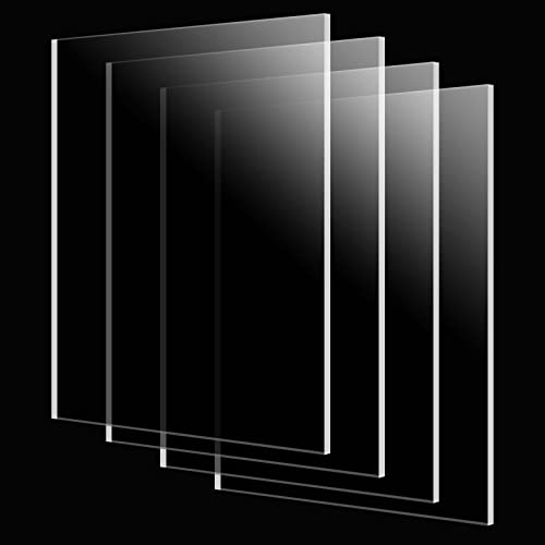 TAICHEUT 4 Pack 12 x 12 Inch Clear Acrylic Panels, 3/8 Thick Square Acrylic Sheets with Protective Films for Signboard, Shelf and DIY Projects