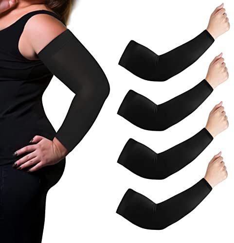 VELISDE 2 Paar Übergrößen-Armstulpen für Herren und Damen, XXL, UV-Sonnenschutz, kühlend, Eisseide, Kompression, Arm, Tattoo, Fahren, schwarz/schwarz, XX-Large