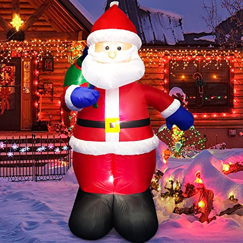 Danxilu 1,5m Weihnachtsdeko Aufblasbarer Weihnachtsmann mit LED-Beleuchtung | Aufblasbar Nikolaus Weihnachten Outdoor Deko mit Geschenktüte für Aussen Garten Innen Außen Balkon Hof