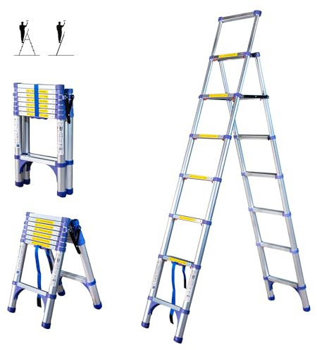 HOSTROM Teleskop-Trittleiter 8 Stufen EXTENDACT8, Teleskopleiter 2,3m+2m, Faltbare Teleskop-Trittleiter, Max. Arbeitshöhe 3,8m, 5 Jahre Garantie