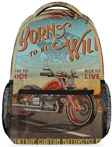Vintage Motorrad Poster Rucksack für Jungen Mädchen Männer Frauen Motorrad Rucksack Schule Büchertasche Wandern Reisen Laptop Casual Daypack Rucksack, farbig, Medium