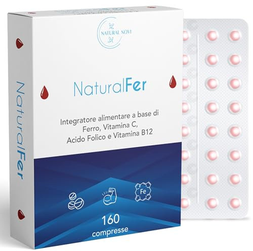 Ferro Integratore 28mg NaturalFer® | 160 compresse | Vitamina C + Vitamina b12 e acido Folico | Supporto Energetico e stanchezza | Senza Glutine | Senza Lattosio
