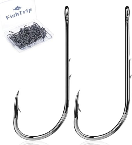 FishTrip Köderhalter-Haken, versetzt, Köderhalter, Fischhaken, Doppelstab, langer Schaft, geschlossenes Auge, schwarz, für Angelvorrichtungen, Süß- und Salzwasser, 3/0, 100 Stück