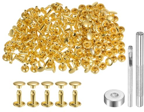 QUARKZMAN 100 Juego Cuero Remache 10 x 8mm de Metal con Doble Tapa Broches de Presión y Herramientas de Instalación para Manualidades En Cuero Reparación y Decoración Tono Dorado