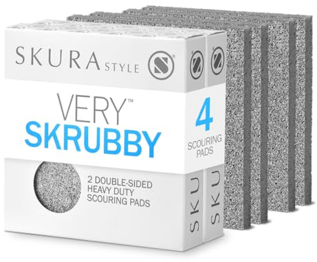 Skura Style Very Skrubby Heavy Duty Scouring Pads (Bulk 4 Pack) | Abrasive Kitchen Cleaner for Caked-on, Baked-on Dirt | Durable, Odor-Free, Flexible, Dual Sided, Polyurethane Foam Scrubber