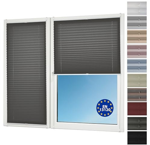 Sunlusso Klemmfix Plissee ohne Bohren Blickdicht (Dunkelgrau Crash, 95 x 120 cm) - lichtdurchlässig, ohne Verdunkelung - Fensterrollos, Klemmrollos, Rollos für Fenster ohne Bohren