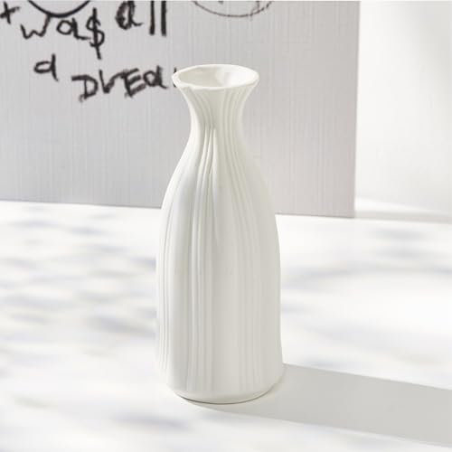 Vase Céramique Blanc Moderne - Décoratif pour Centre de Table, Salon, Chambre à Coucher - Pour Fleurs Pampa et Décoration
