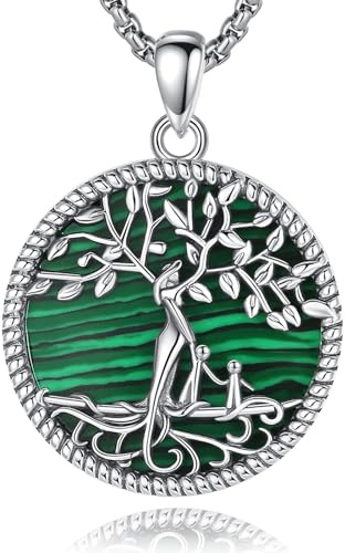 AEONSLOVE Collana Albero della Vita Donna con Malachite Ciondolo Albero della Vita Argento 925 per Mamma Figlia Gioielli Madre Regalo Festa della Mamma Anniversario (2 bambini)